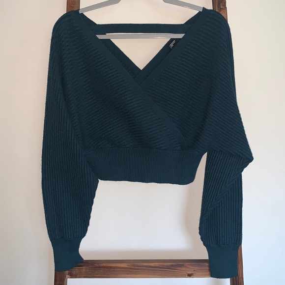 Forever 21 Ribbed Crossover Surplice Batwing Sleeve Sweater - Picture 4 of 7